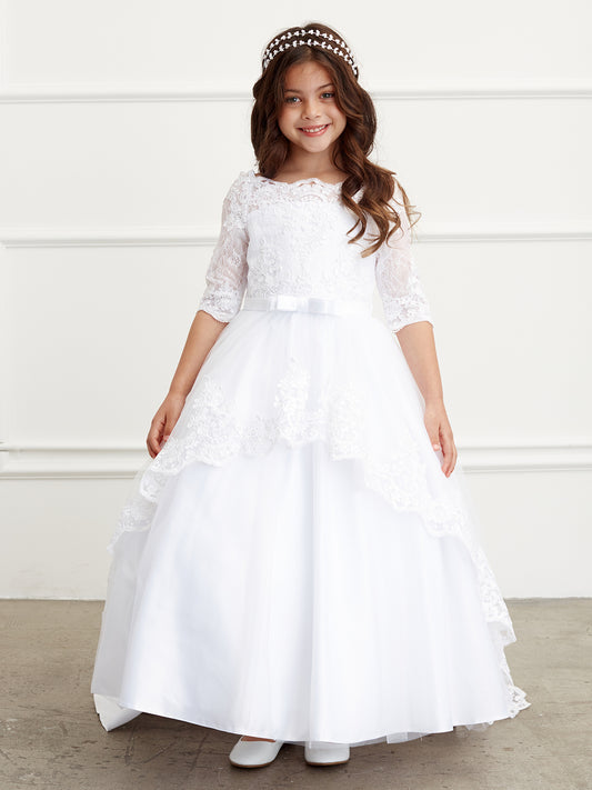 Kidsdreamus Illusion Neckline First Communion Flower Girl Dress