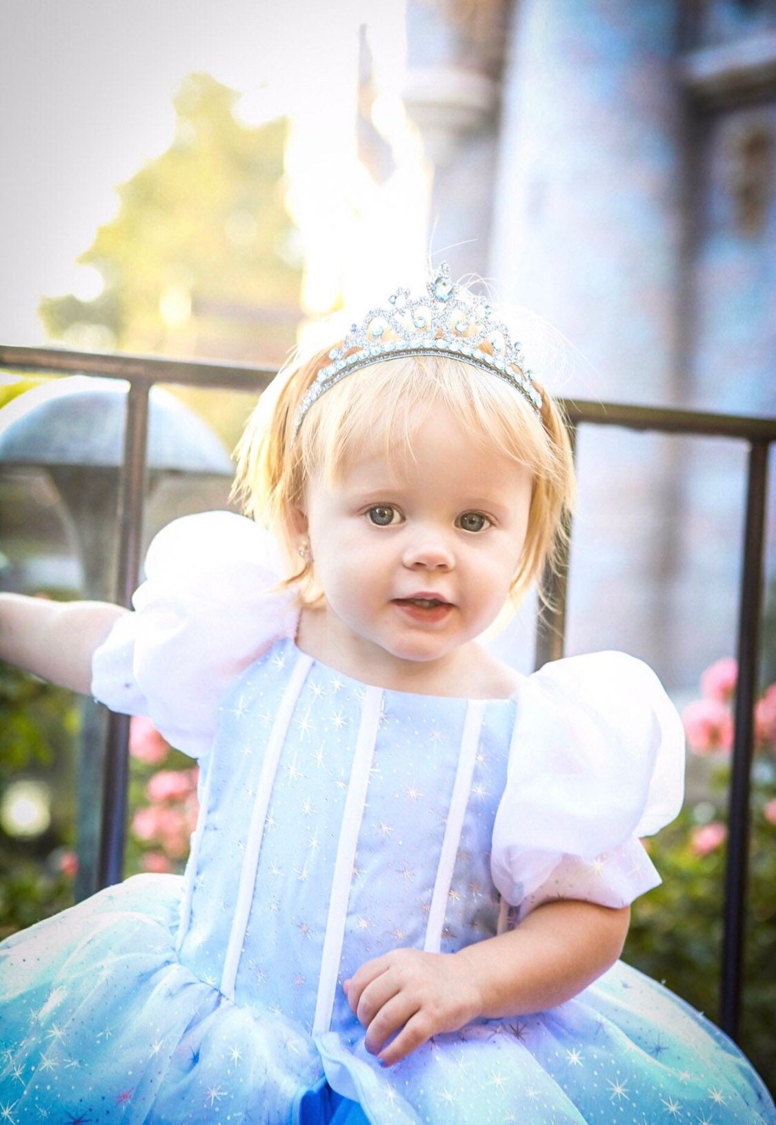 Emma's Magical Dream, Ella dress with princess crown headband. White pedal over lay with sparkle tulle