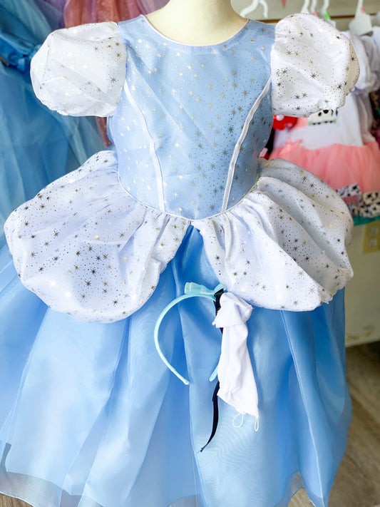 Emma's Magical Dream, blue princess dress with white puff sleeves, lace back closure, and headband