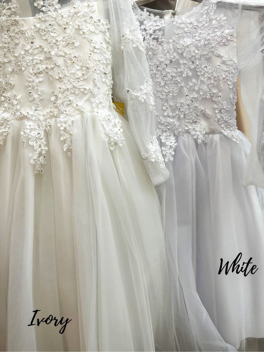 white and ivory embroidered dress, Emma's Magical Dream